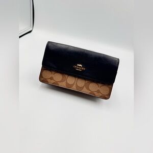 Coach Two-Tone Signature Canvas & Leather Foldover Wallet - Black & Brown